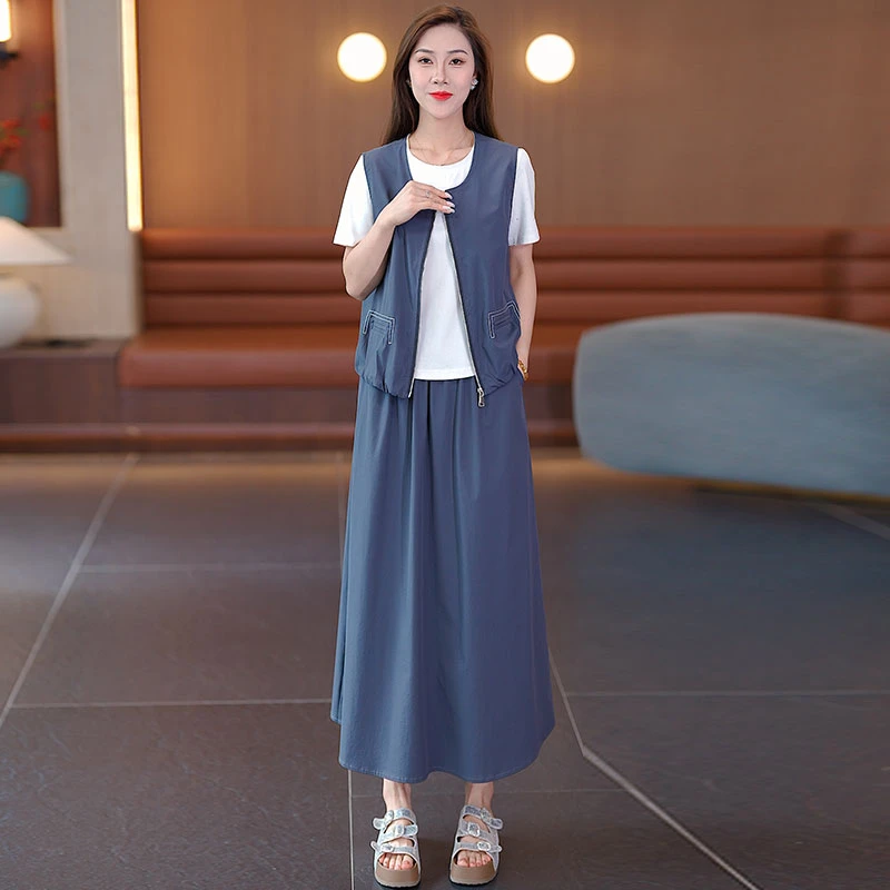 2025夏季新款时尚工装套装裙女宽松洋气减龄气质马甲半身裙三件套