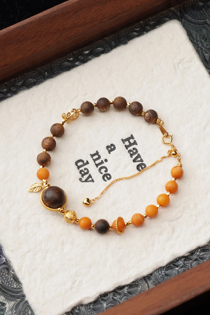 沉香小橘子 天然莺歌绿棋楠沉香6mm圆珠单圈手串