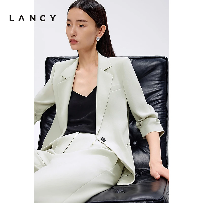 LANCY/朗姿2025春新款高级气质职场通勤休闲抽绳一粒扣西装外套女