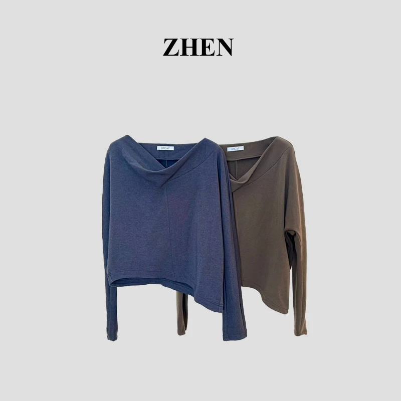 【ZHEN】25K01542 2025新款修身显瘦气质小众设计师款长袖T恤打底