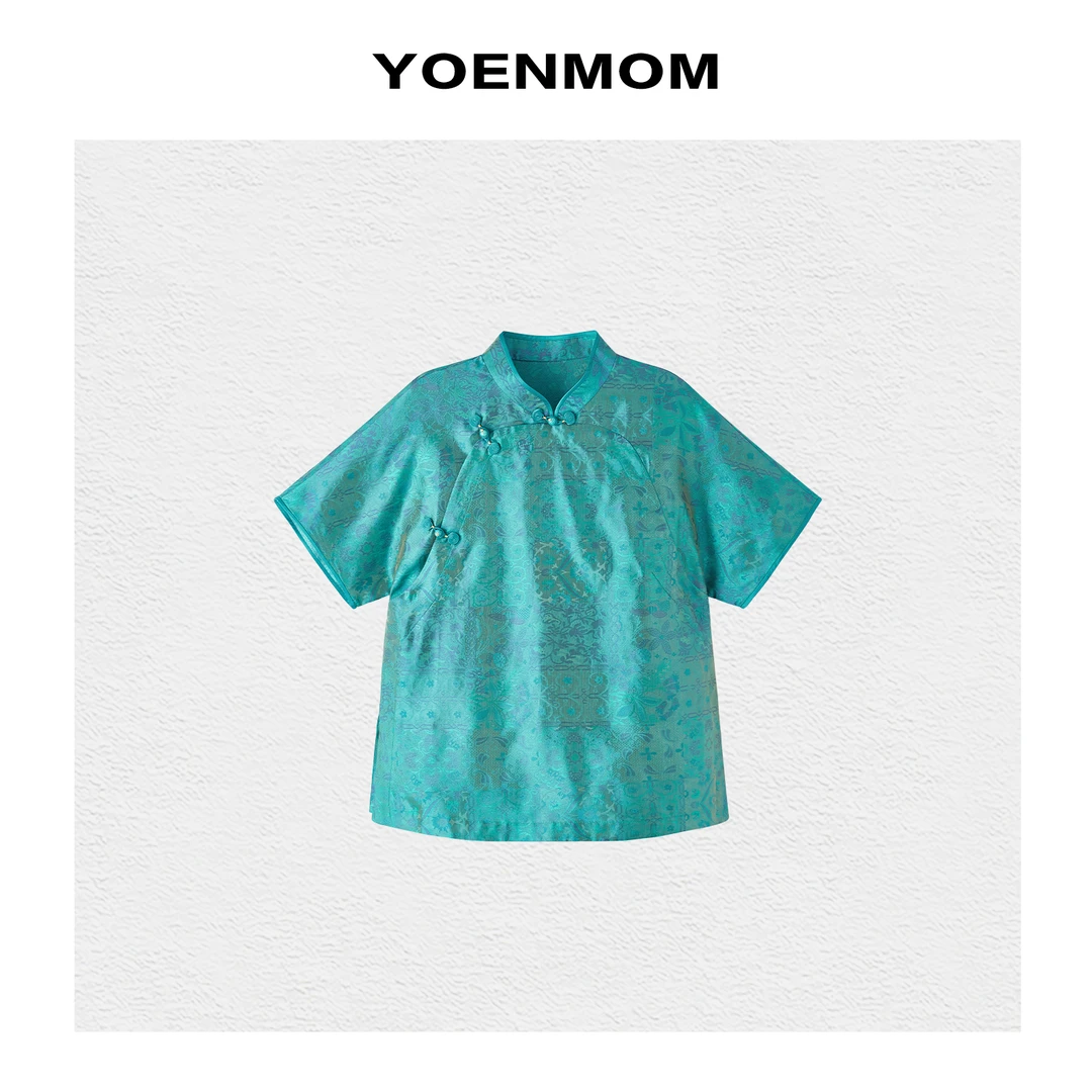 YOENMOM·浮梦·夏季新品 100桑蚕丝云锦罗炫彩偏光大漆扣立领上衣