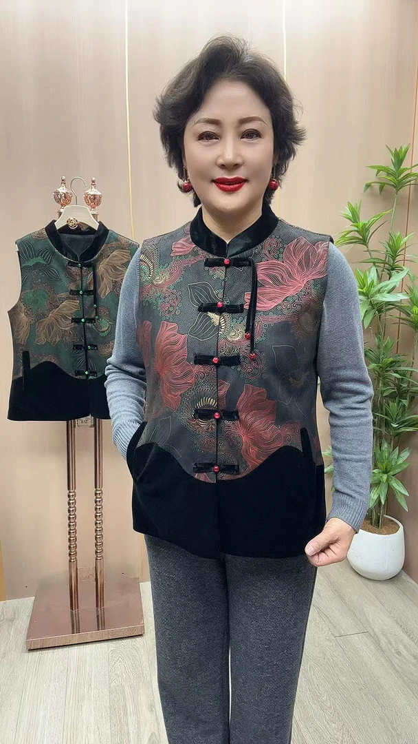 (丽丽)国风马甲 长度 65 中老年女装妈妈装新中式盘扣流苏