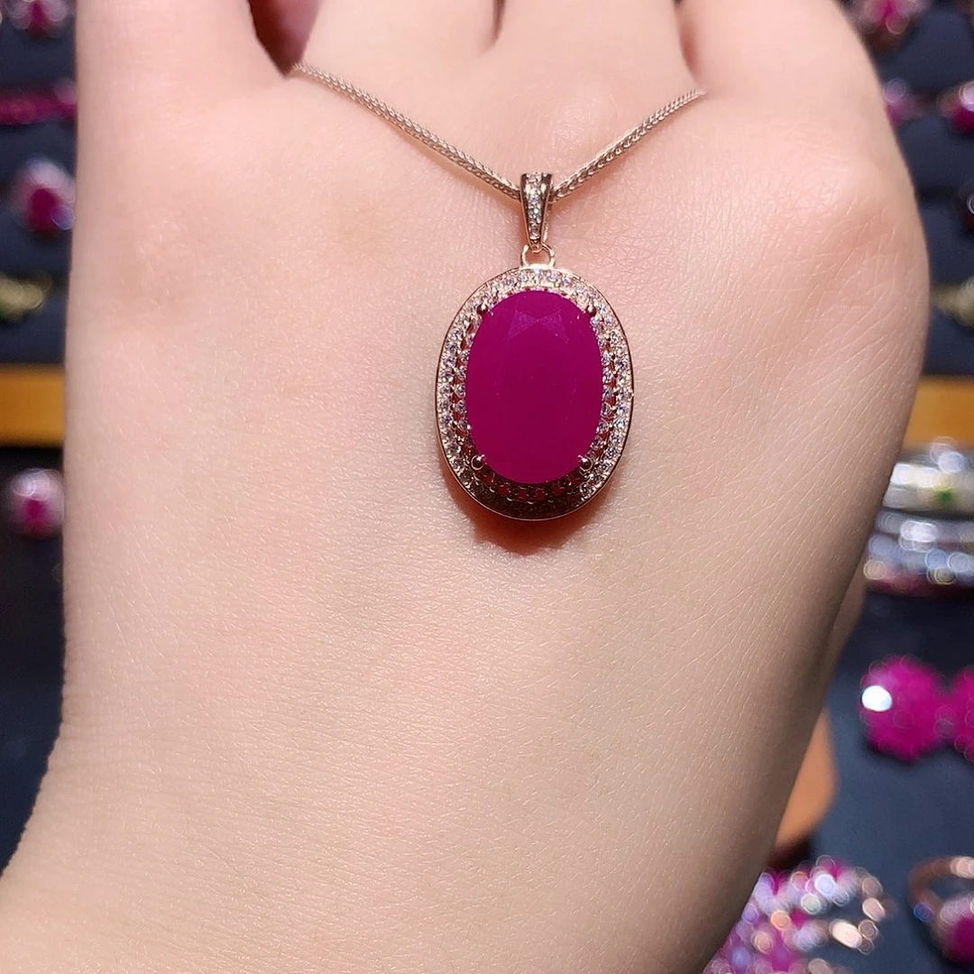 红宝石吊坠(赠链)银S925镶嵌