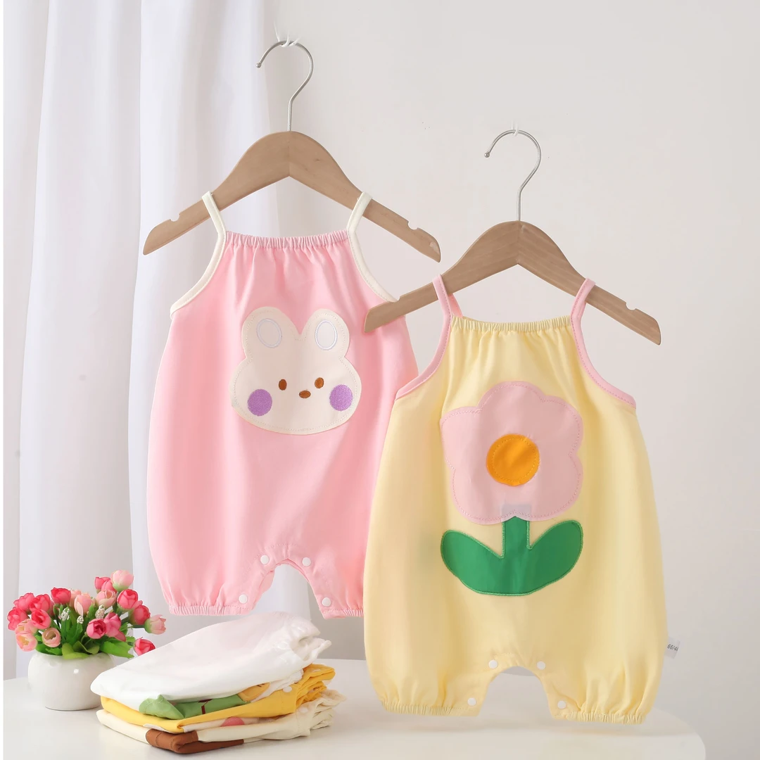 夏季宝宝包屁连体衣新生儿婴儿多彩吊带夏连体出门外出服卡通可爱