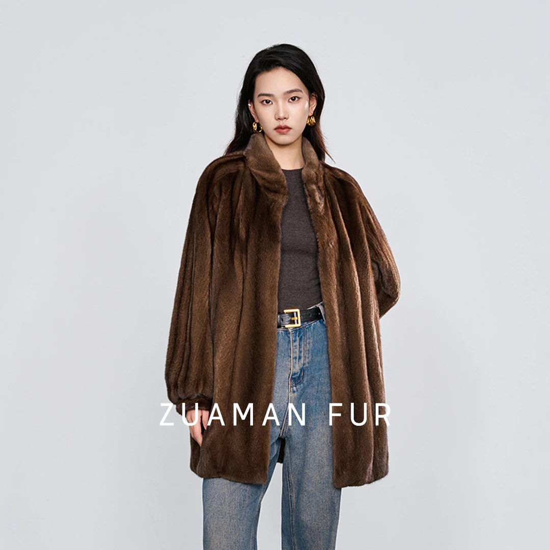 祖阿曼·ZUAMAN 流星变奏曲 紫标级进口天鹅绒立领灯笼袖水貂大衣