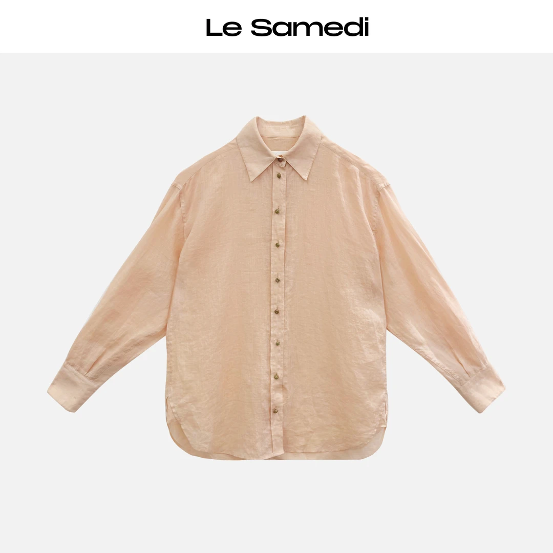 Le Samedi【朝日胭脂】假日降噪 定染苎麻 艺术石扣水彩衬衫