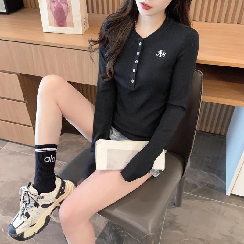 纽扣设计感修身T恤打底衫女2025早秋季长袖内搭薄款显瘦遮肉上衣