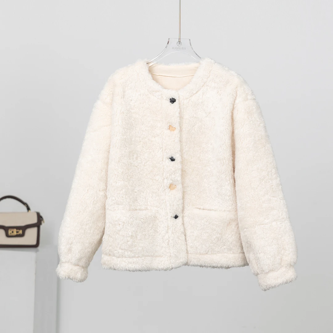 无印心匠A261 单排扣毛毛外套女短款冬季保暖k2225