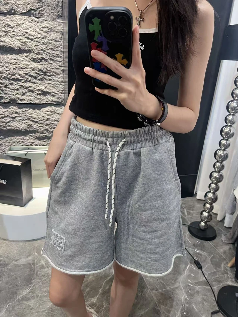 【杨娇娇COCO】夏季新款字母贴布卷边抽绳休闲短裤