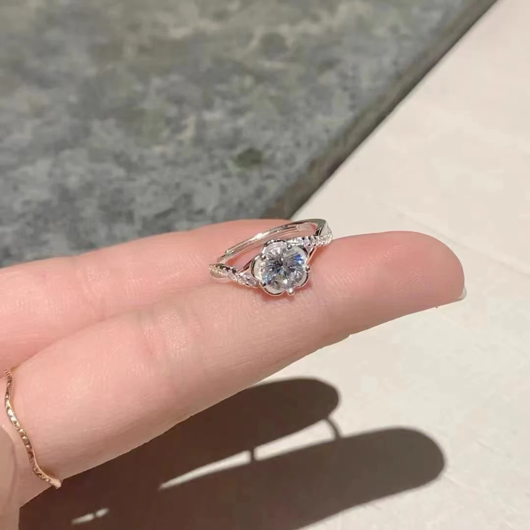 足银合成锆石戒指 足银990纯银锆石戒指气质高贵优雅送女友送老婆