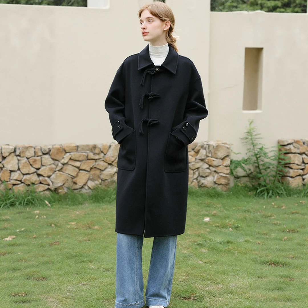 专柜同款【恩】绵羊毛+桑蚕丝11.6%绒时尚宽松双面呢大衣 SDDDA352