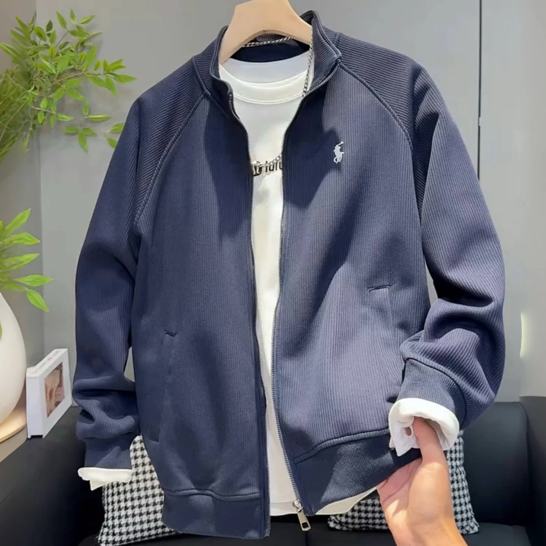 秋季潮牌新款针织刺绣立领外套男时尚潮流高级感轻奢简约休闲卫衣