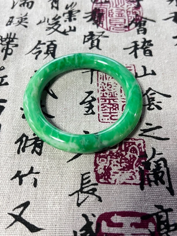 F2454-六零+缅甸冰润飘绿翠翡翠手镯女款手工