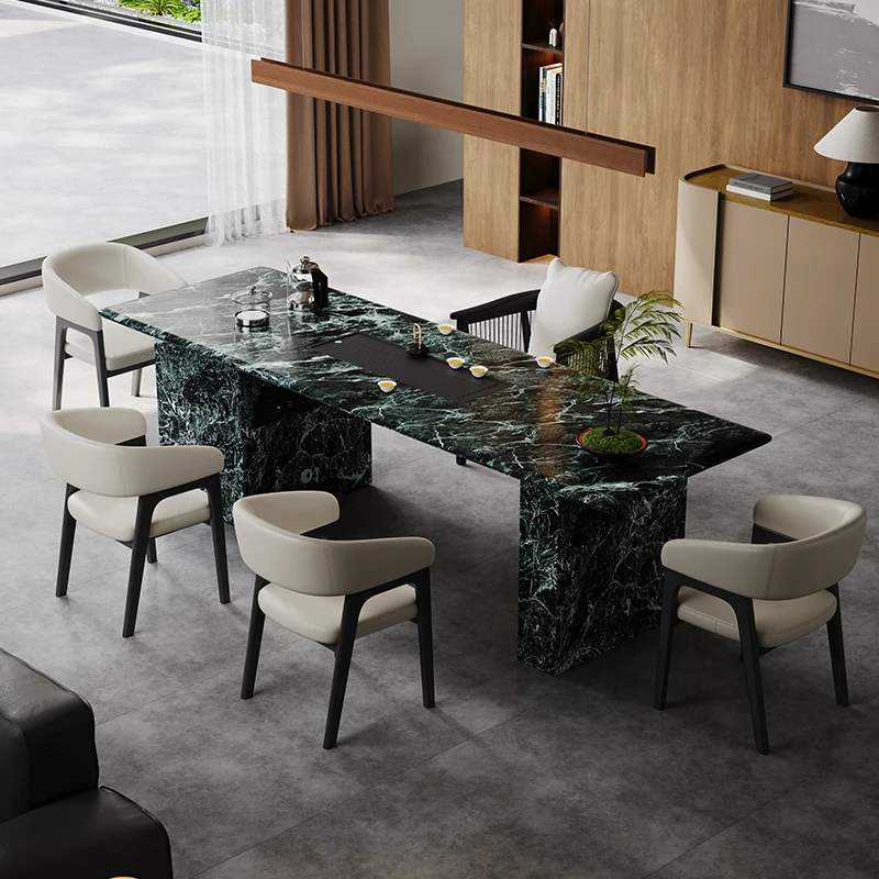 普拉达绿奢石茶桌椅轻奢现代高级感办公室一体嵌入式高端泡茶台