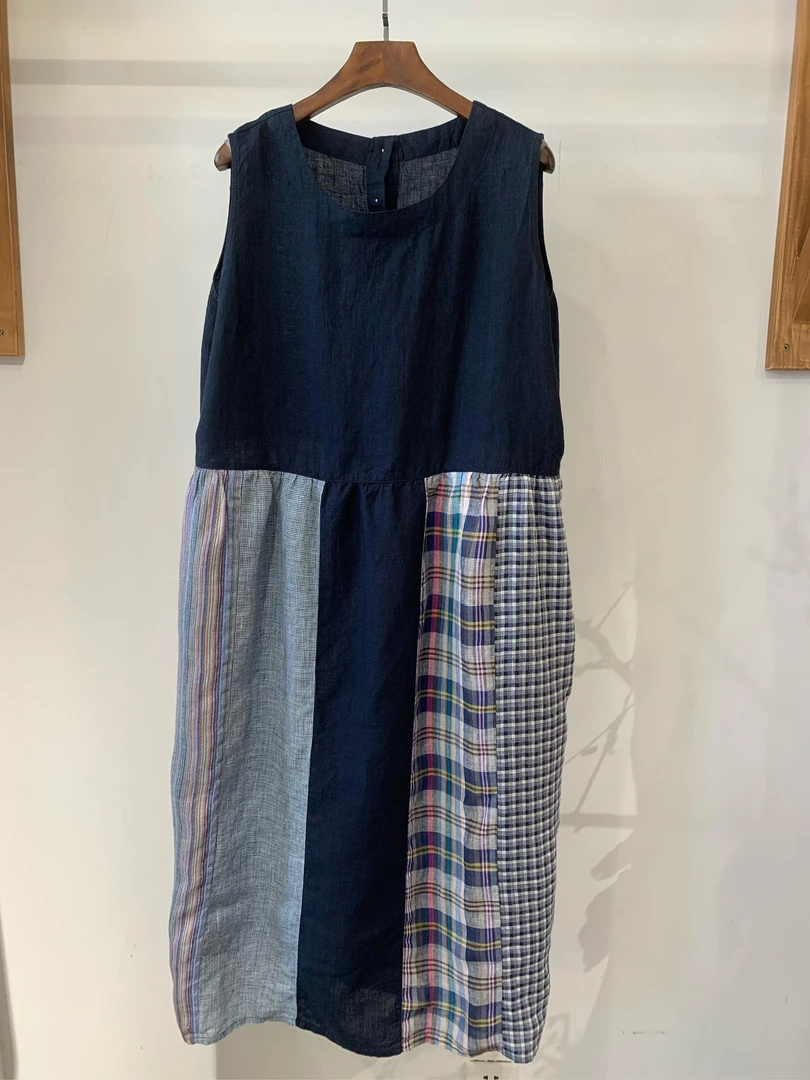 2025汉麻无袖连衣裙女夏季新款高级感遮肉显瘦背心裙子MXQ 013