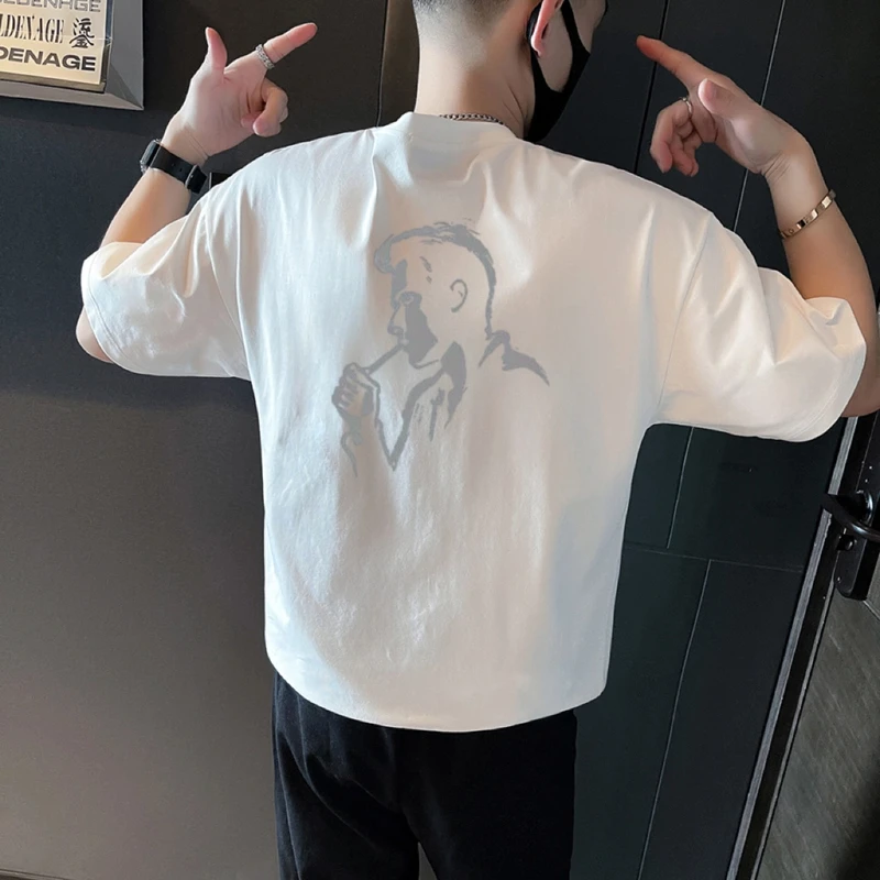 夏季国潮高品质印花短袖T恤男女款新款重磅纯棉圆领宽松时尚上衣