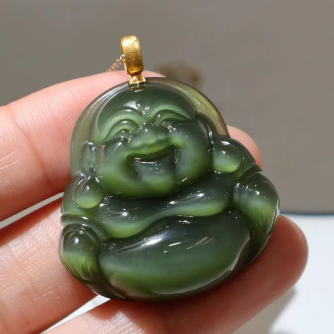 【猫眼佛公吊坠】尺寸35/34.5/11.5mm和田玉碧玉俄罗斯老料开脸慈祥