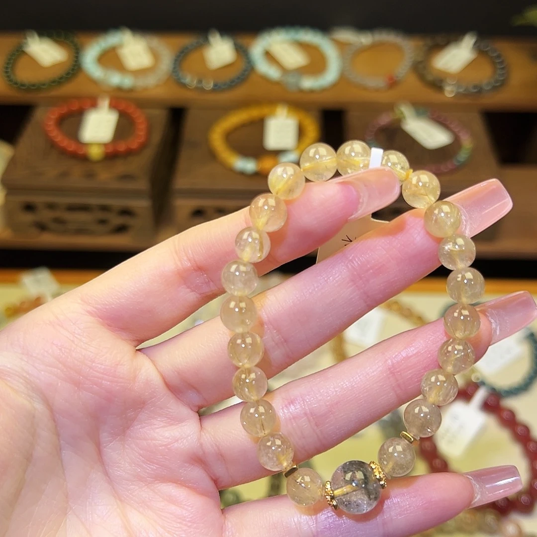 手串水晶银S925镀金镶嵌金发1020