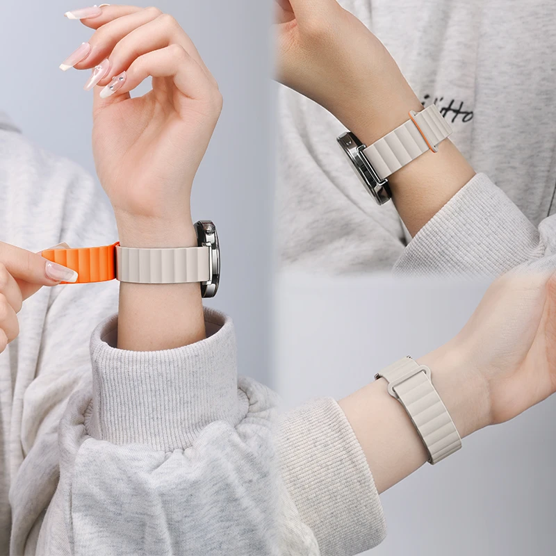 适用华为gt4表带磁吸硅胶双色gt5手表watch3Pro新款男女腕表gt