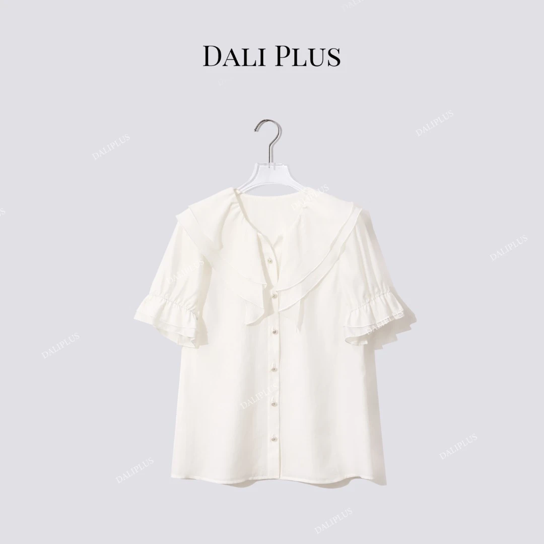 DALI PLUS“法式天丝衬衫”圆领双层荷叶边衬衫-D5ST1281