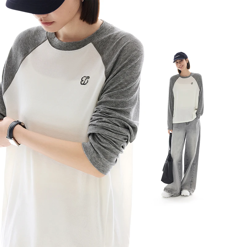 CLOUDSPACE/云上生活【柔雾T】天丝羊毛插肩袖长袖女T恤2025秋上衣