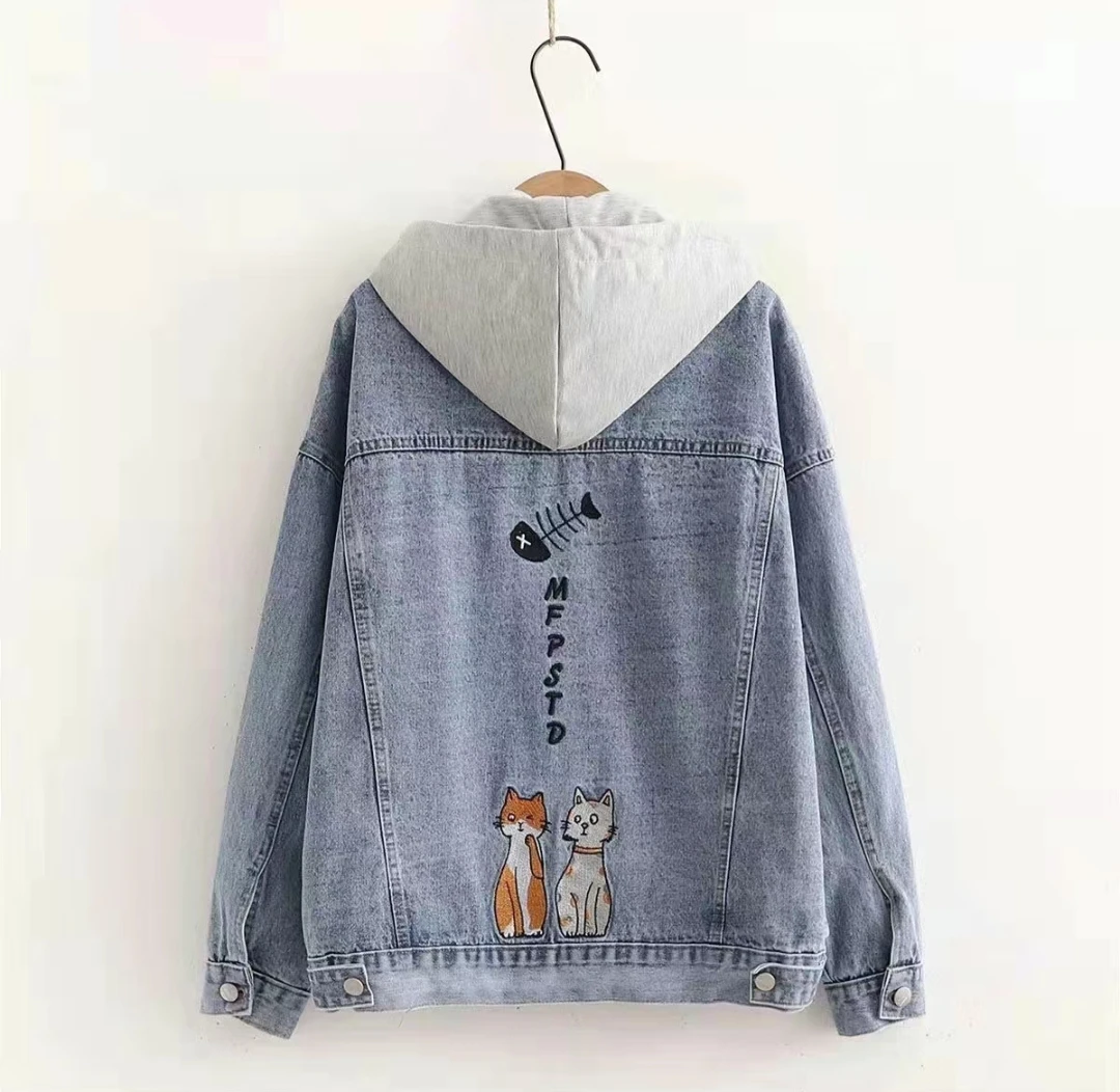 春秋印花时尚韩版宽松百搭帅气牛仔外套女款