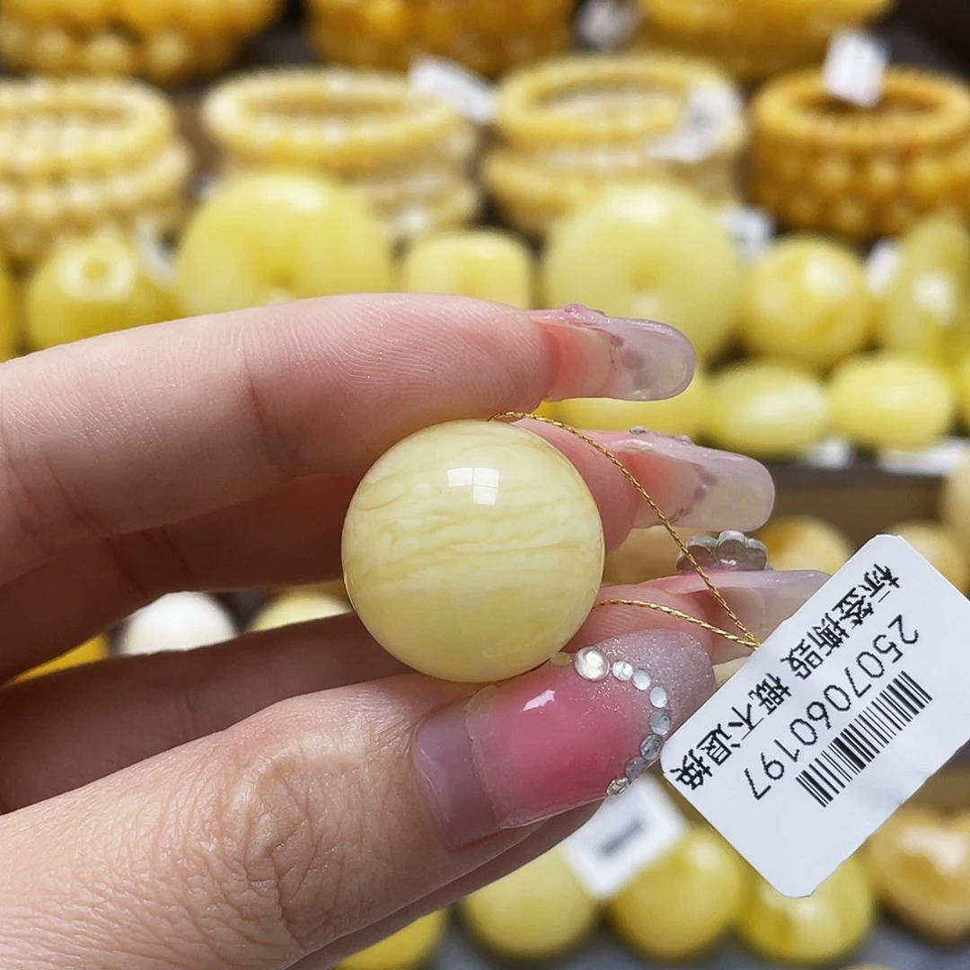 裸石琥珀未镶嵌19.7mm浓蜡虎皮千层妖花圆珠皮色