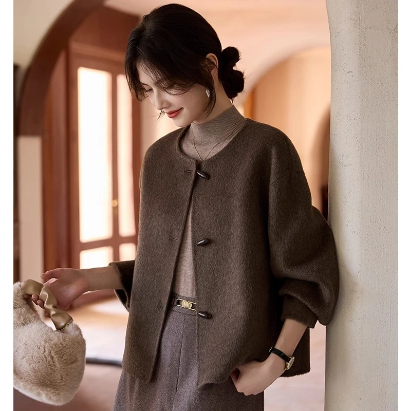双面羊绒大衣女短款2025年秋冬新款韩版高端简约气质宽松毛呢外套