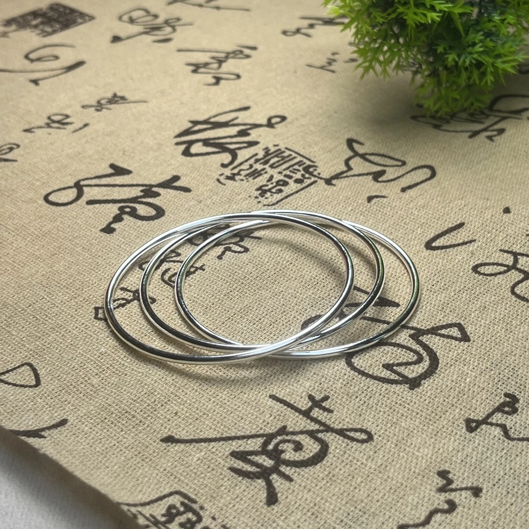 足银手镯 A65足银9999手镯三生三世素圈光面闭口手镯送女友