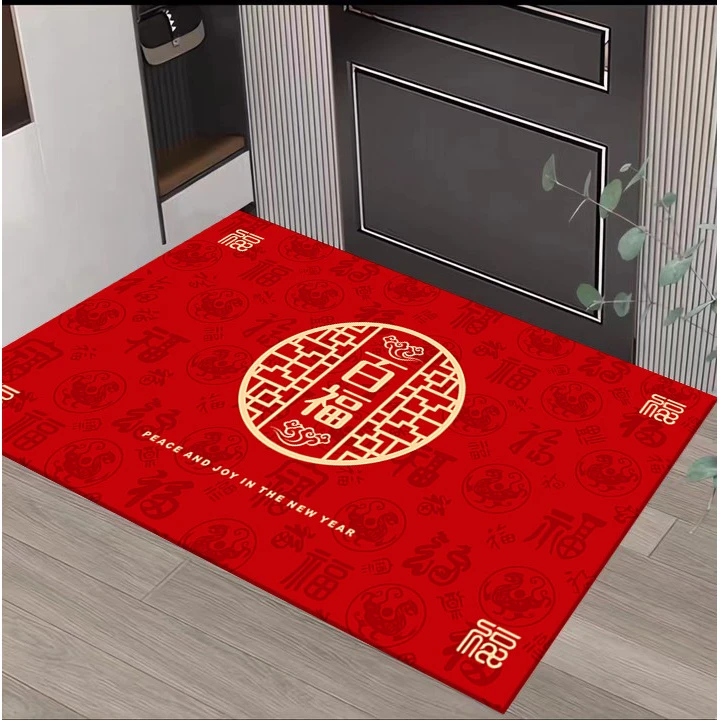新年喜庆红色地垫进门入户地垫蛇年地毯玄关家用水晶绒防滑脚垫