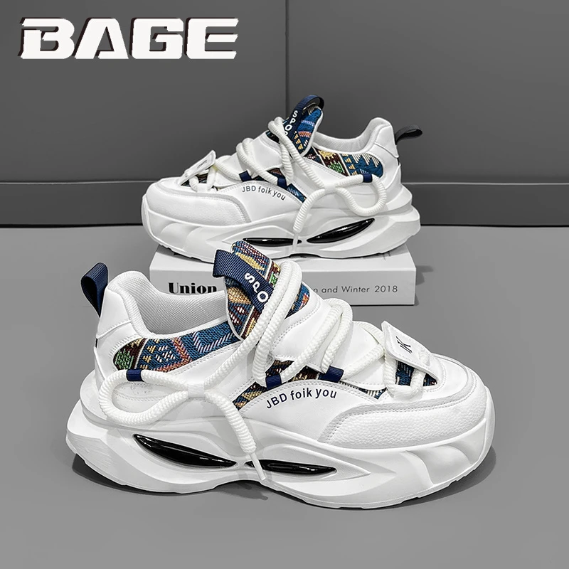 八哥男鞋冬季潮牌高级感百搭休闲运动鞋青少年气垫厚底小白老爹鞋