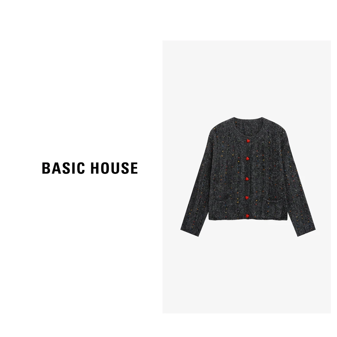 Basic House/百家好秋季新款时尚浪漫彩点爱心扣毛衣-B0625B5MTL2