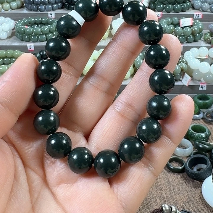 和田玉手链未镶嵌新疆黑青卡12