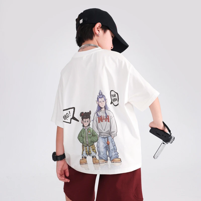 男童夏季哪咤敖丙卡通短袖T恤2025新款夏装国潮冰感半袖上衣