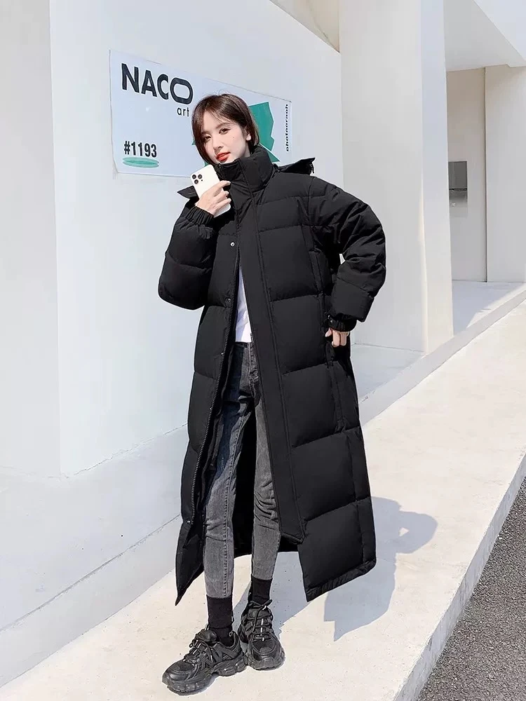 中戏情侣冬季新款可拆卸帽长款过膝加厚外套时尚休闲潮流ls688