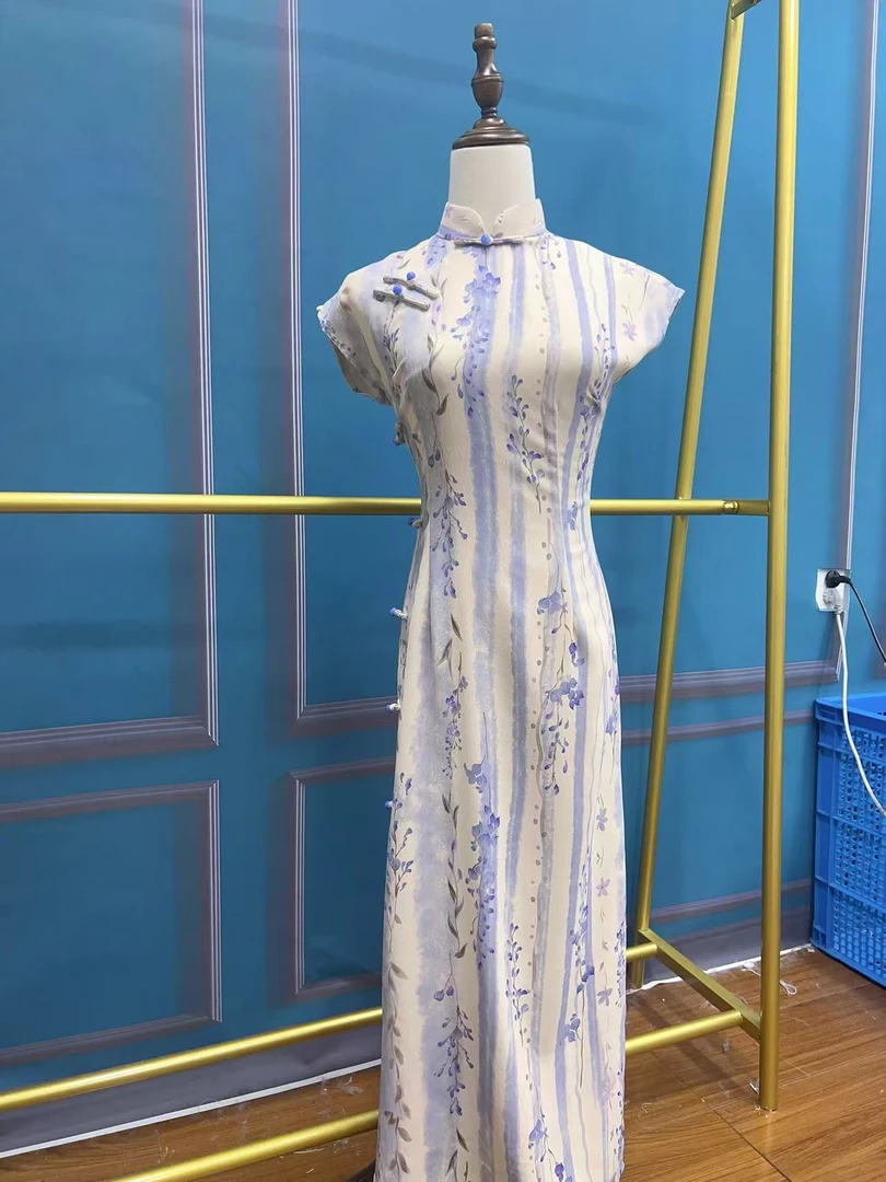 W-2671 弱水三千 雪纺纱 侧八扣 夏款年轻款改良旗袍120cm长款