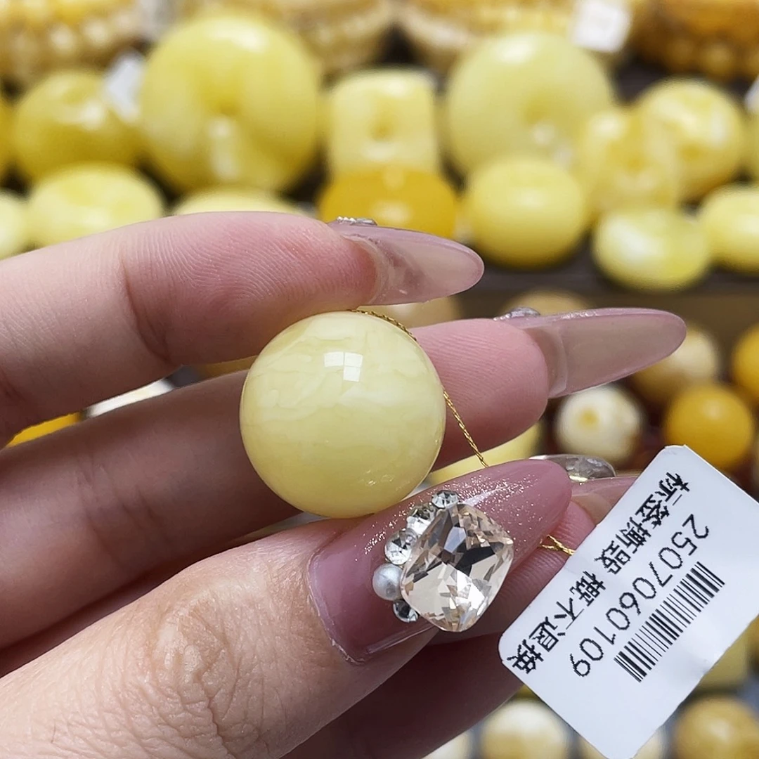 琥珀未镶嵌裸石18.3mm浓蜡妖花圆珠