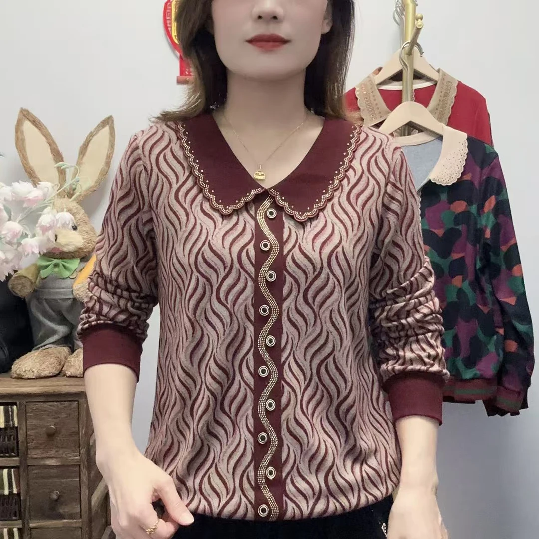 【丽姐家】秋季新款妈妈装娃娃领常规款衬衫中老年女装女士长袖