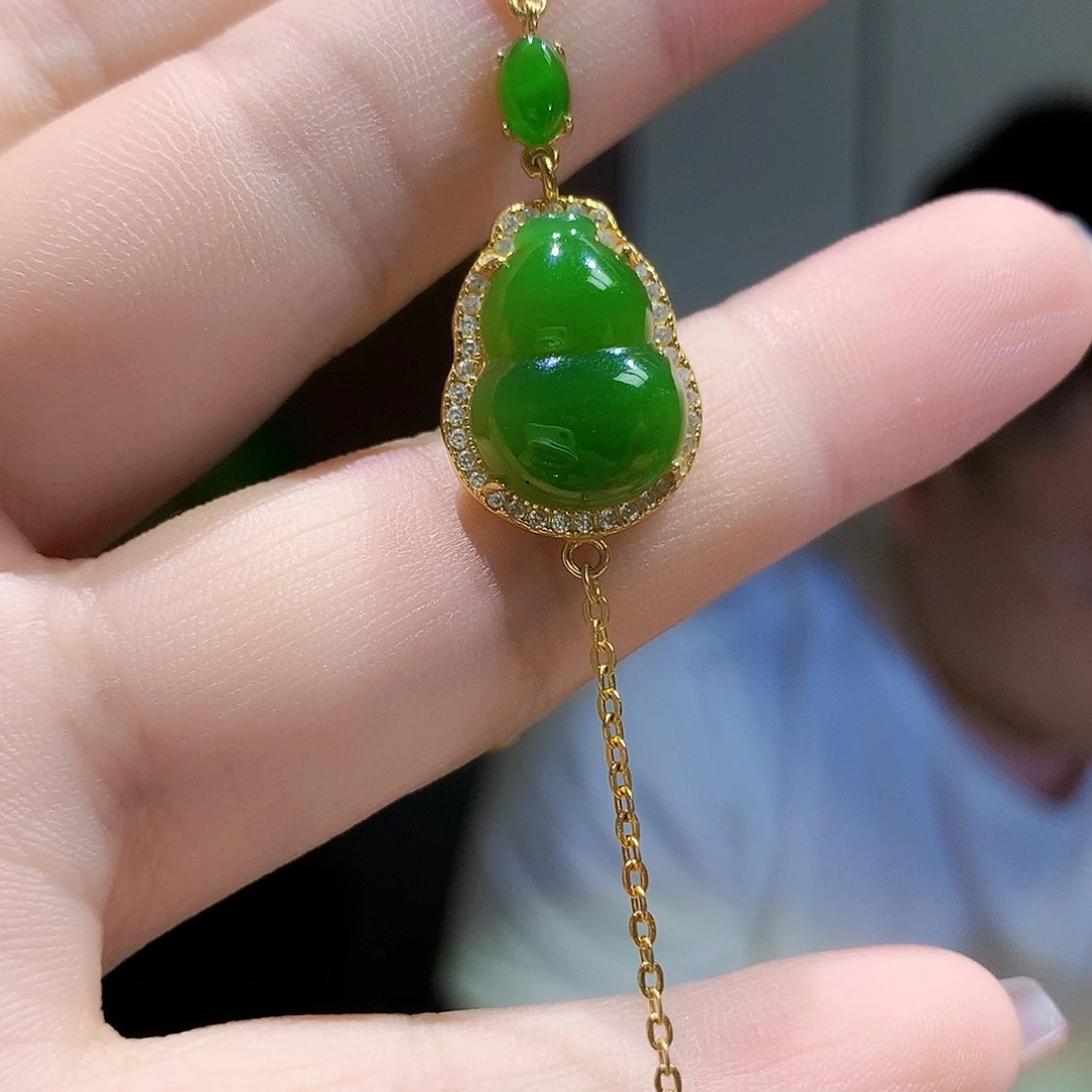 手链银S925镀金镶嵌和田玉（碧玉）