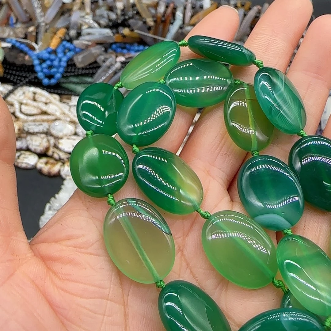 玛瑙/玉髓合金珠宝半成品绿玛瑙14mm一条