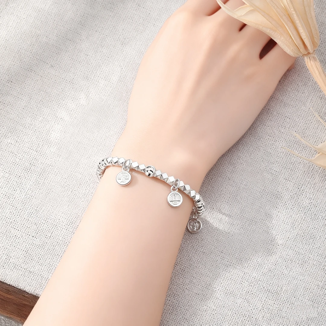 合金手链 平安喜乐碎银子手链女轻奢小众镀银手串高级感