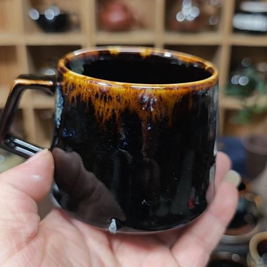 天然老黑釉斗笠盏盏