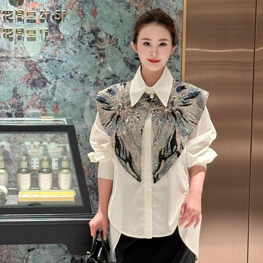 JINYISONG｜"星芒”新中式国风衬衫亮片宽松云肩衬衫