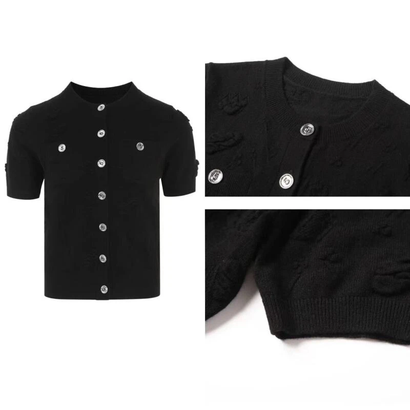 【李李推荐】夏季新款编织镂空花卉刺绣 短袖开衫针织衫3000