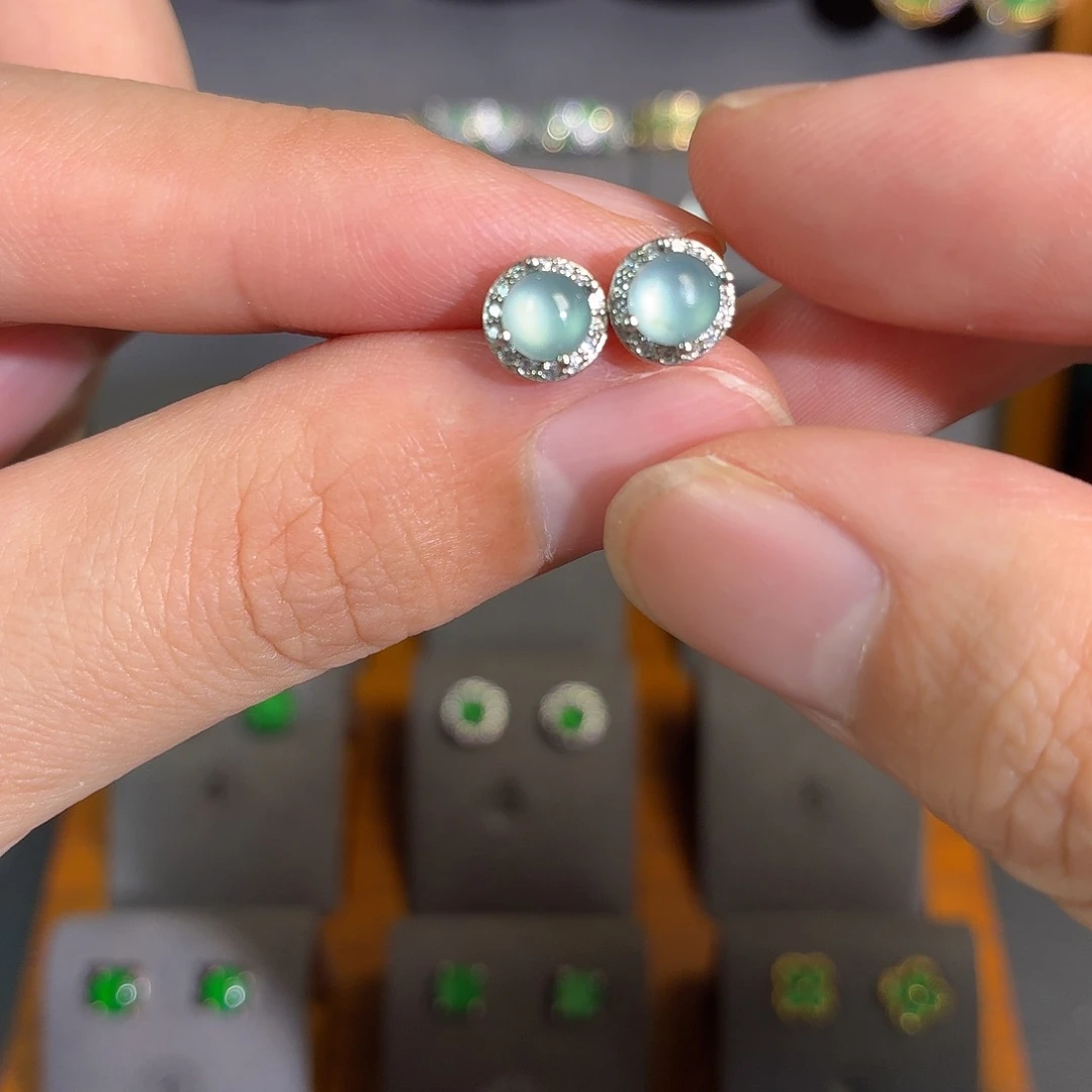 银S925镶嵌翡翠耳饰耳饰