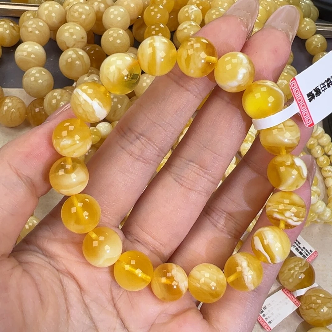 琥珀未镶嵌手链14.3金瓷白