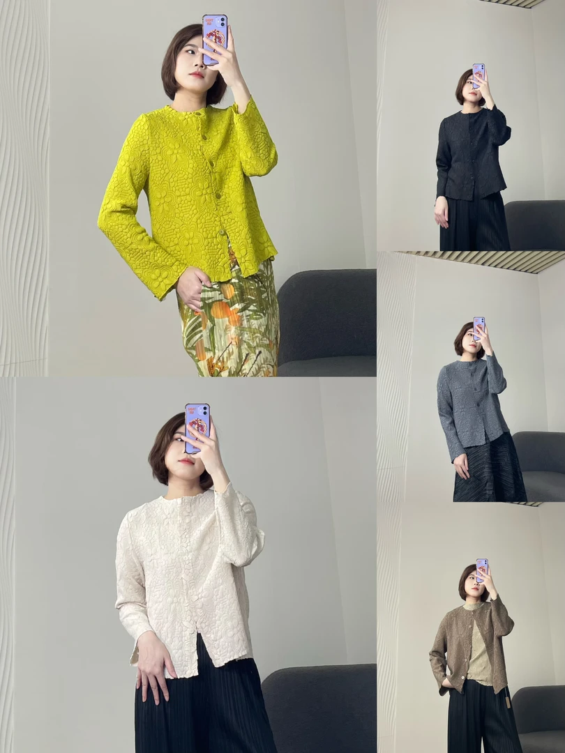【摺之韵】圆领简约百搭通勤小香风外套春季纯色立体浮雕长袖219515