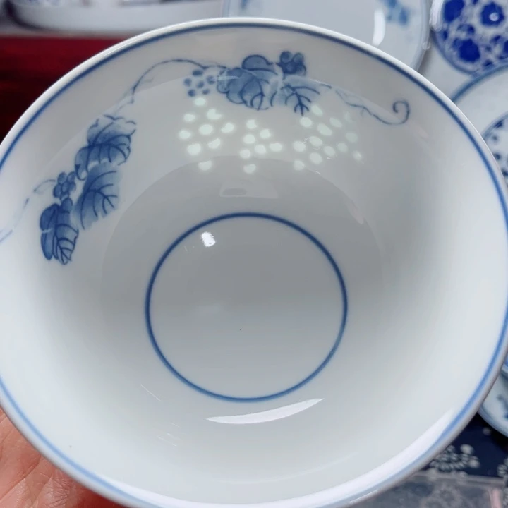 青花玲珑5寸饭碗葡萄