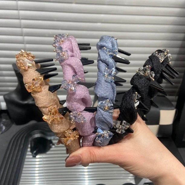 E4152 高级感气质水钻发箍碎发整理神器带齿防滑波浪发卡头箍头饰