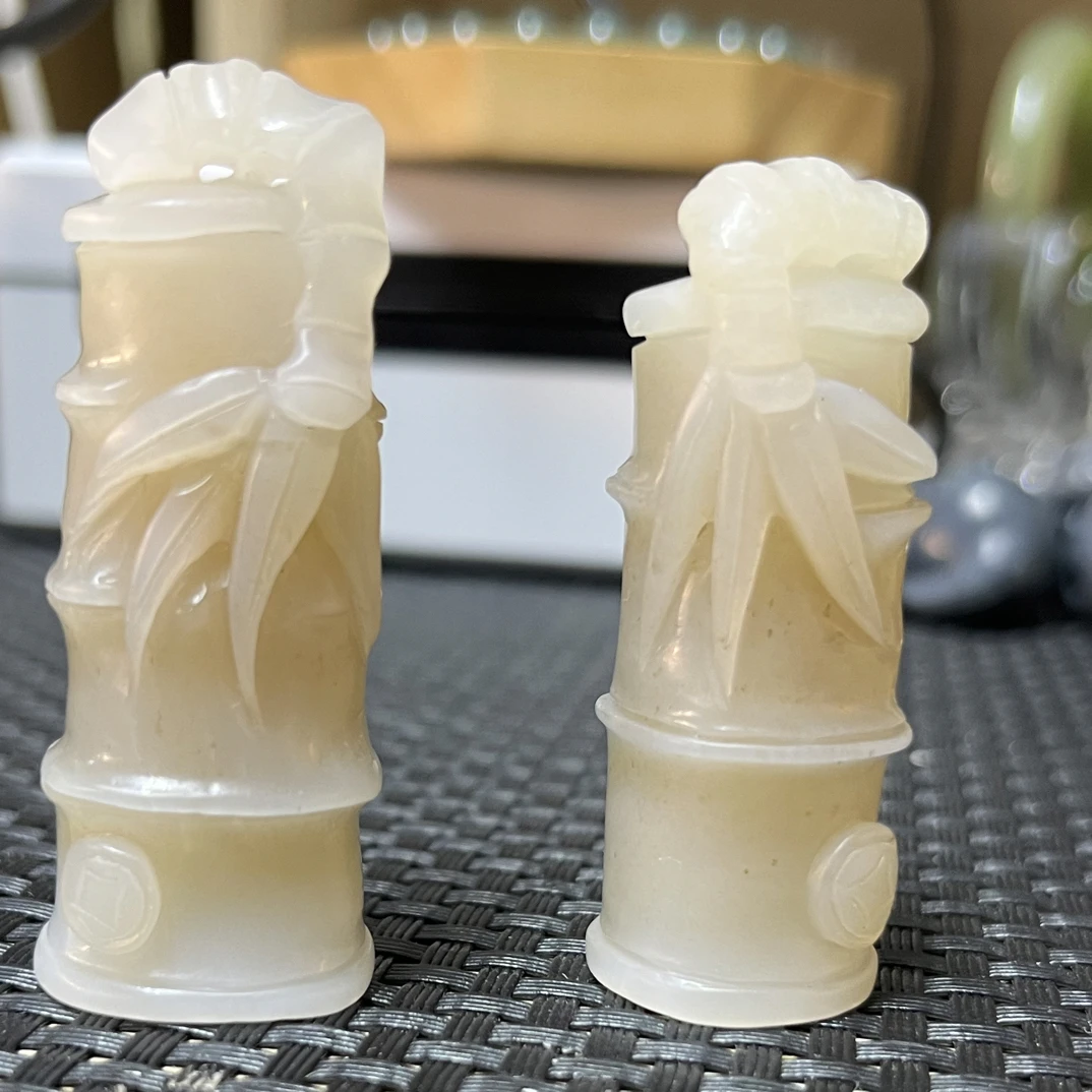 竹节和田玉挂件手工雕刻节节高升时尚男女款玉佩重34.5 克39.3 克